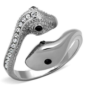 WildKlass Stainless Steel Snake Ring High Polished (no Plating) Women Top Grade Crystal Jet-WildKlass Jewelry