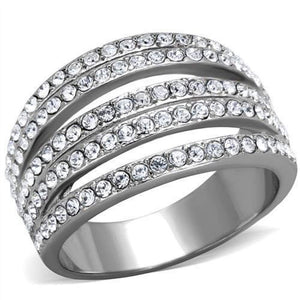 WildKlass Stainless Steel Ring High Polished (no Plating) Women Top Grade Crystal Clear-WildKlass Jewelry