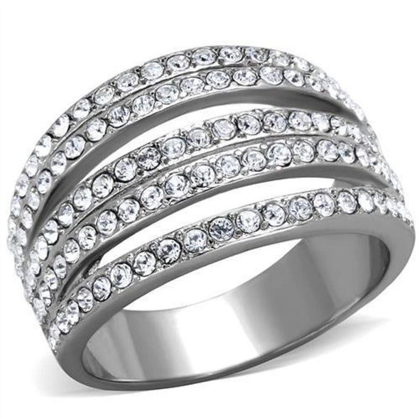 WildKlass Stainless Steel Ring High Polished (no Plating) Women Top Grade Crystal Clear-WildKlass Jewelry