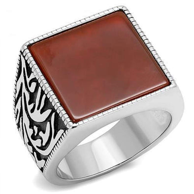 WildKlass Stainless Steel Ring High Polished Men Semi-Precious Siam-WildKlass Jewelry