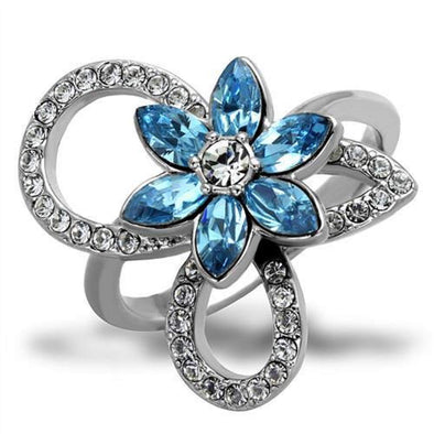 WildKlass Stainless Steel Ring High Polished (no Plating) Women Top Grade Crystal Sea Blue-WildKlass Jewelry