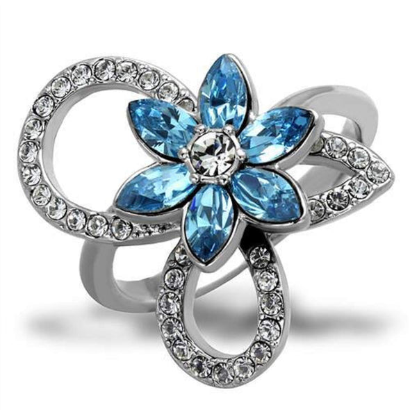 WildKlass Stainless Steel Ring High Polished (no Plating) Women Top Grade Crystal Sea Blue-WildKlass Jewelry
