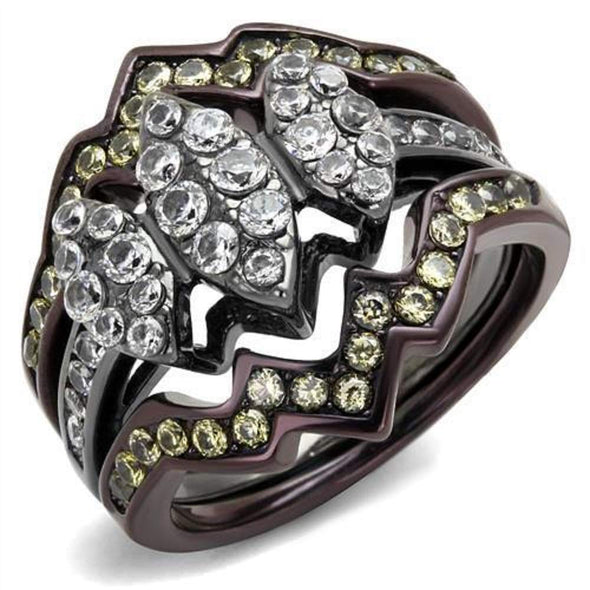 WildKlass Stainless Steel Ring IP Light Black (IP Gun) & IP Dark Brown (IP Coffee) Women AAA Grade CZ Clear-WildKlass Jewelry