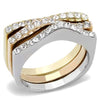 WildKlass Stainless Steel Ring Three Tone IP（IP Gold & IP Rose Gold & High Polished Women Top Grade Crystal Clear-WildKlass Jewelry