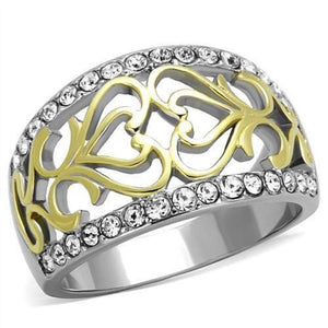 WildKlass Stainless Steel Ring Two-Tone IP Gold Women Top Grade Crystal Clear-WildKlass Jewelry