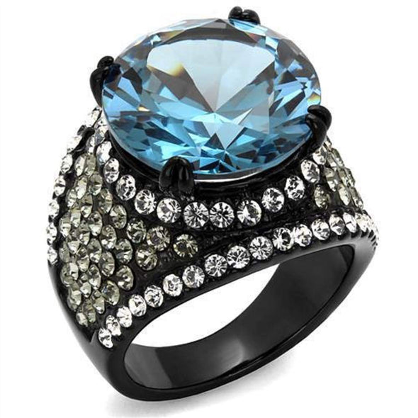 WildKlass Stainless Steel Ring IP Women AAA Grade CZ London Blue-WildKlass Jewelry