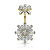 Double Tiered Baguette CZ Flower with Internally Threaded CZ Flower Top 316L Surgical Steel WildKlass Belly Button Navel Rings-WildKlass Jewelry