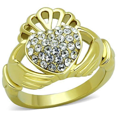WildKlass Stainless Steel Ring IP Gold Women Top Grade Crystal Clear-WildKlass Jewelry