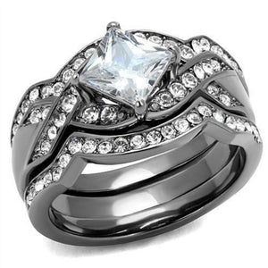 WildKlass Stainless Steel Ring IP Light Black (IP Gun) Women AAA Grade CZ Clear-WildKlass Jewelry