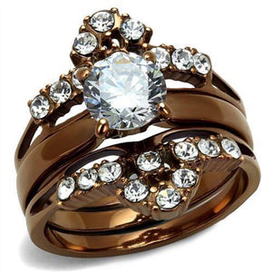 WildKlass Stainless Steel Ring IP Coffee Light Women AAA Grade CZ Clear-WildKlass Jewelry