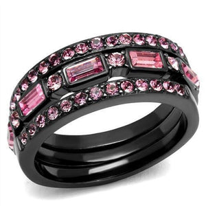 WildKlass Stainless Steel Ring IP Light Black (IP Gun) Women Top Grade Crystal Multi Color-WildKlass Jewelry