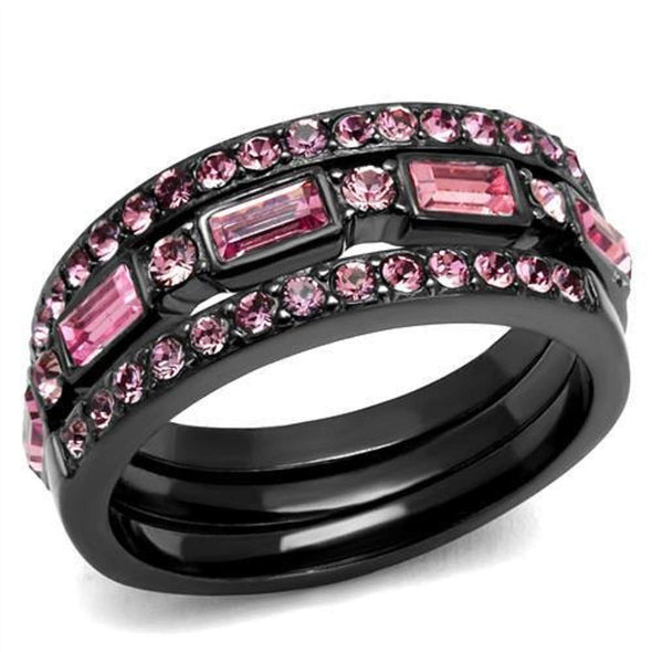 WildKlass Stainless Steel Ring IP Light Black (IP Gun) Women Top Grade Crystal Multi Color-WildKlass Jewelry