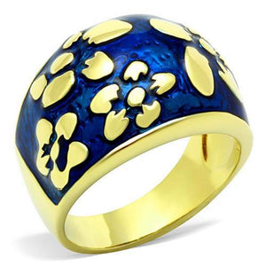 WildKlass Stainless Steel Flower Ring IP Gold Women Epoxy Capri Blue-WildKlass Jewelry