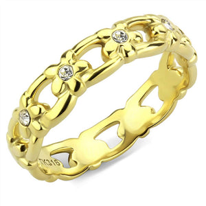 WildKlass Stainless Steel Ring IP Gold Women Top Grade Crystal Clear-WildKlass Jewelry