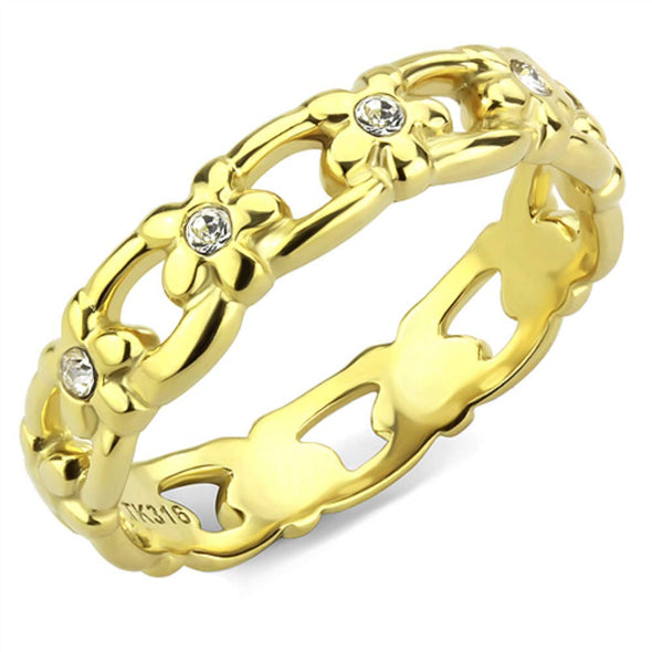 WildKlass Stainless Steel Ring IP Gold Women Top Grade Crystal Clear-WildKlass Jewelry
