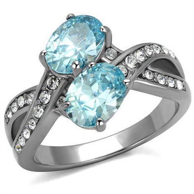 WildKlass Stainless Steel Ring High Polished Women AAA Grade CZ Sea Blue-WildKlass Jewelry