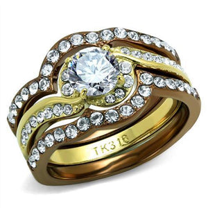 WildKlass Stainless Steel Ring IP Gold & IP Light Brown (IP Light Coffee) Women AAA Grade CZ Clear-WildKlass Jewelry