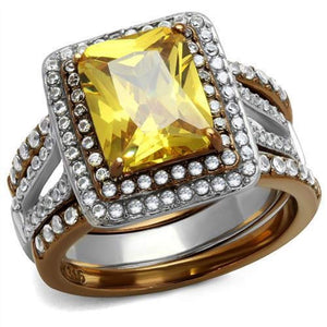 WildKlass Stainless Steel Ring Two Tone IP Light Brown (IP Light Coffee) Women AAA Grade CZ Topaz-WildKlass Jewelry