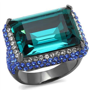 WildKlass Stainless Steel Ring IP Light Black (IP Gun) Women Top Grade Crystal Blue Zircon-WildKlass Jewelry