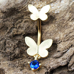 Gold Plated Double Butterfly WildKlass Navel Ring-WildKlass Jewelry