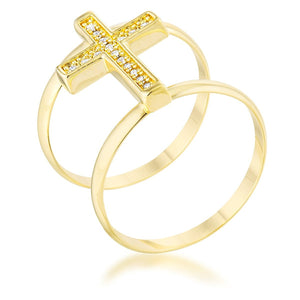 WildKlass 0.08ct CZ 14k Gold Plated Contemporary Cross Ring-WildKlass Jewelry