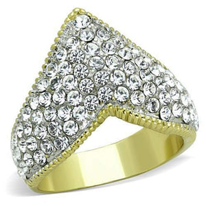 WildKlass Stainless Steel Ring Two-Tone IP Gold Women Top Grade Crystal Clear-WildKlass Jewelry