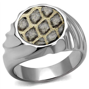 WildKlass Stainless Steel Ring High Polished Men Leather Animal Pattern-WildKlass Jewelry