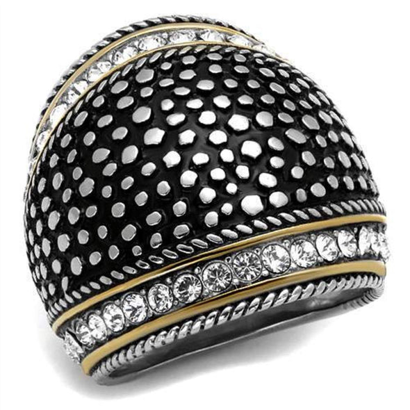 WildKlass Stainless Steel Ring Two-Tone IP Gold Women Top Grade Crystal Clear-WildKlass Jewelry