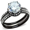 WildKlass Stainless Steel Ring Two-Tone IP Black Women AAA Grade CZ Clear-WildKlass Jewelry