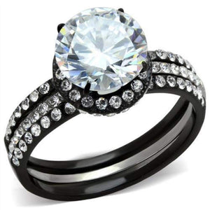 WildKlass Stainless Steel Ring Two-Tone IP Black Women AAA Grade CZ Clear-WildKlass Jewelry