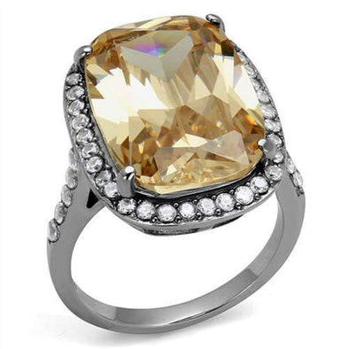 WildKlass Stainless Steel Ring High Polished Women AAA Grade CZ Champagne-WildKlass Jewelry