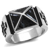 WildKlass Stainless Steel Ring High Polished Men Leather Jet-WildKlass Jewelry