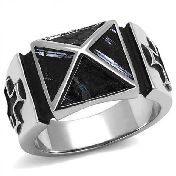 WildKlass Stainless Steel Ring High Polished Men Leather Jet-WildKlass Jewelry