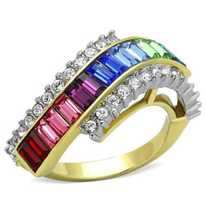 WildKlass Stainless Steel Ring Two-Tone IP Gold Women Top Grade Crystal Multi Color-WildKlass Jewelry