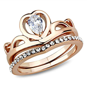WildKlass Stainless Steel Ring IP Rose Gold Women AAA Grade CZ Clear-WildKlass Jewelry