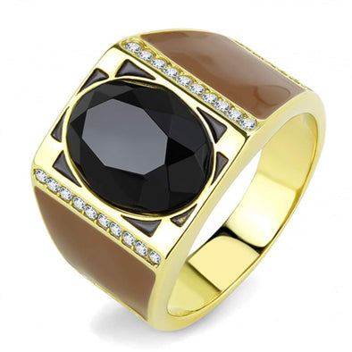 WildKlass Stainless Steel Ring IP GoldMen Synthetic Jet-WildKlass Jewelry