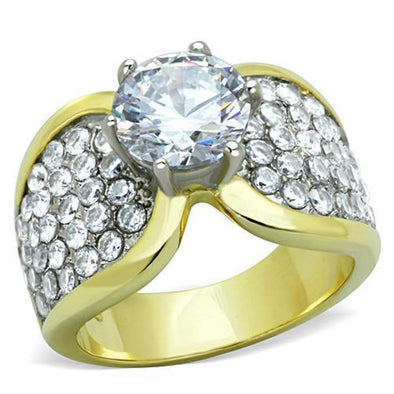 WildKlass Stainless Steel Ring Two-Tone IP Gold Women AAA Grade CZ Clear-WildKlass Jewelry