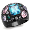 WildKlass Stainless Steel Ring IP Black Women AAA Grade CZ Sea Blue-WildKlass Jewelry