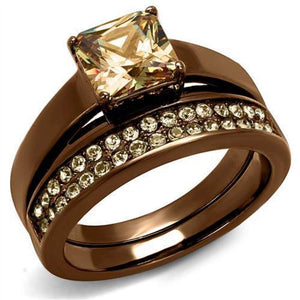 WildKlass Stainless Steel Ring IP Coffee Light Women AAA Grade CZ Champagne-WildKlass Jewelry
