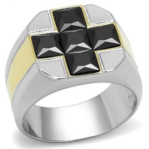 WildKlass Stainless Steel Ring Two-Tone IP Gold Men AAA Grade CZ Black Diamond-WildKlass Jewelry