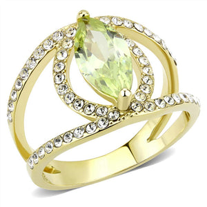 WildKlass Stainless Steel Ring IP Gold Women AAA Grade CZ Apple Green Color-WildKlass Jewelry