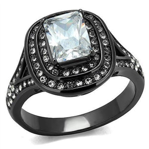 WildKlass Stainless Steel Ring IP Light Black (IP Gun) Women AAA Grade CZ Clear-WildKlass Jewelry