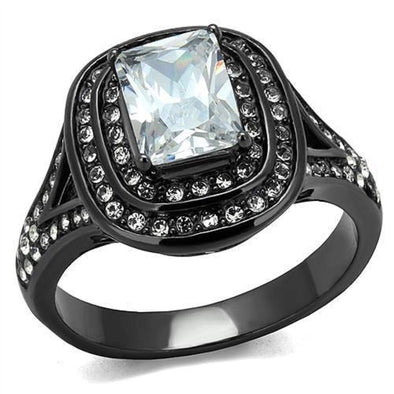 WildKlass Stainless Steel Ring IP Light Black (IP Gun) Women AAA Grade CZ Clear-WildKlass Jewelry