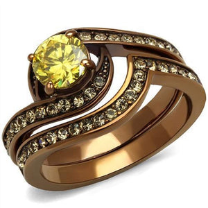 WildKlass Stainless Steel Ring IP Coffee Light Women AAA Grade CZ Topaz-WildKlass Jewelry