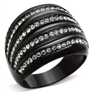 WildKlass Stainless Steel Ring IP Black Women Top Grade Crystal Black Diamond-WildKlass Jewelry