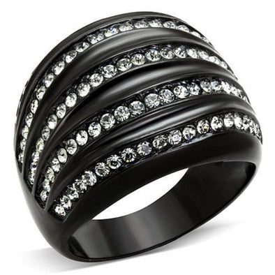 WildKlass Stainless Steel Ring IP Black Women Top Grade Crystal Black Diamond-WildKlass Jewelry