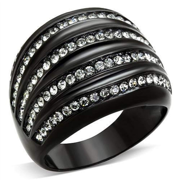 WildKlass Stainless Steel Ring IP Black Women Top Grade Crystal Black Diamond-WildKlass Jewelry