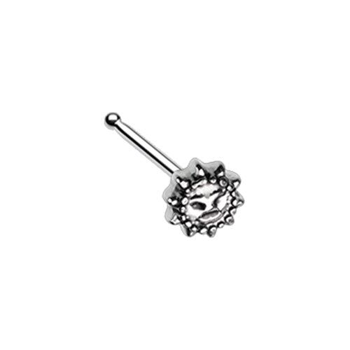 Silver & Gold Antique Etched Sun Face Nose Stud Ring-WildKlass Jewelry