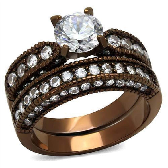 WildKlass Stainless Steel Ring IP Coffee Light Women AAA Grade CZ Clear-WildKlass Jewelry
