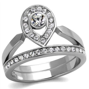 WildKlass Stainless Steel Ring High Polished (no Plating) Women Top Grade Crystal Clear-WildKlass Jewelry